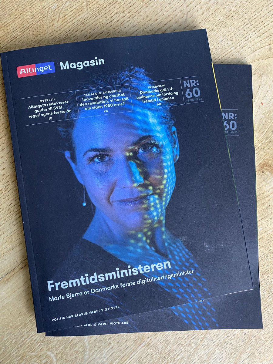 ALTINGET MAGASIN #60: <a href="/marie_bjerre/">Marie Bjerre</a> om rollen som DKs første digitaliseringsminister. <a href="/jacobmark_sf/">Jacob Mark</a> om næsten at blive blind af stress. Tankevækkende feature om #ChatGPT og AI. Fagredaktørerne guider til 2023 i #dkpol 👉🏽altinget.dk/magasin