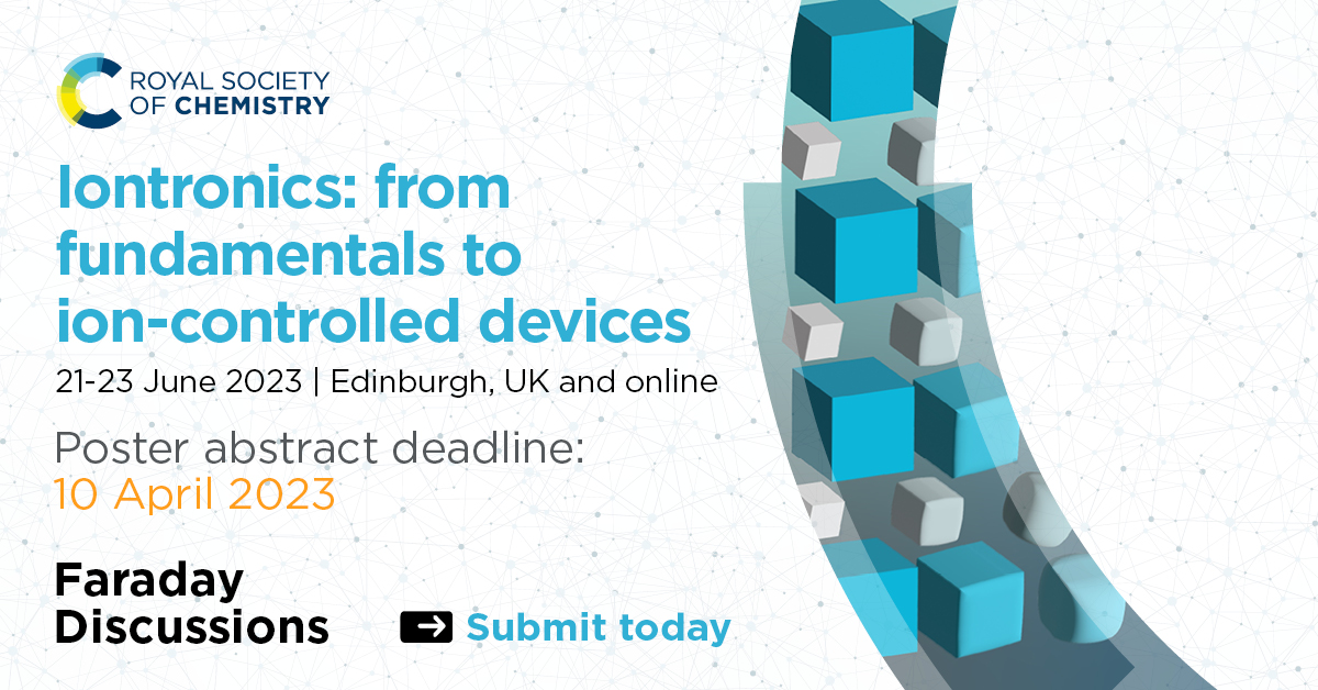 RoySocChem's tweet photo. Keep up with the latest insights across the breadth of #iontronics, with expert speakers including Martin Bazant and Sumita Pennathur.
Join researchers across disciplines and take part in cutting-edge conversations at our @Faraday_D #FDIontronics: https://t.co/VViVYXly0t https://t.co/tvXz9hRPoD