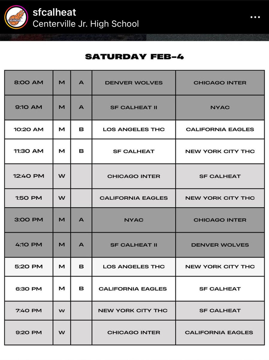 calheat's tweet photo. CalCup 2023: schedule for the next 3 days!
Good luck to all the participating teams!
#GoCalHeat ππ»πͺπ»π€ΎπΌββοΈπ€ΎββοΈ https://t.co/BJnb7SH005