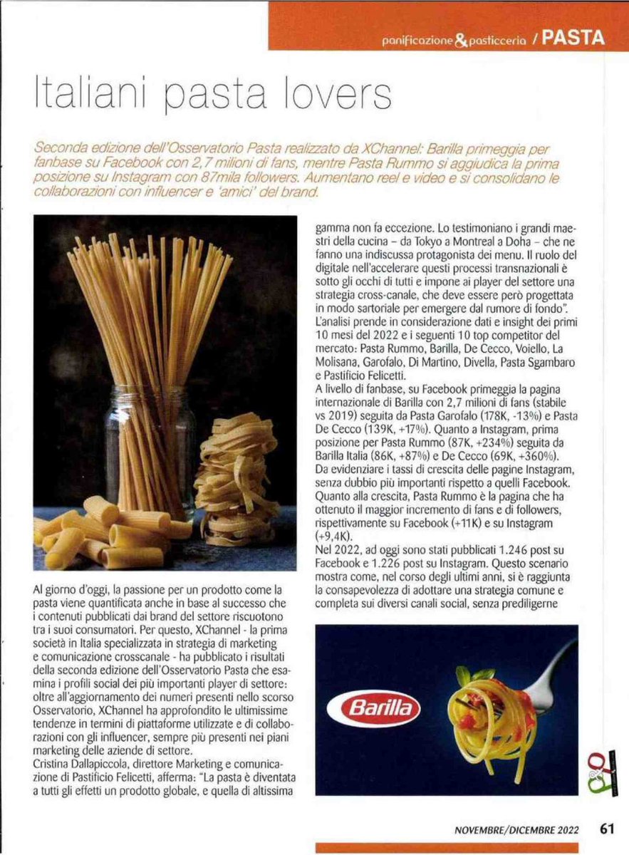 XChannelTweet's tweet image. Qual è il posizionamento dei pastifici sui social? Quali sono i loro numeri e quali i loro contenuti?

Scopri di più su Pianificazione&amp;amp;Pasticceria con il nostro secondo osservatorio sulla pasta 🍝