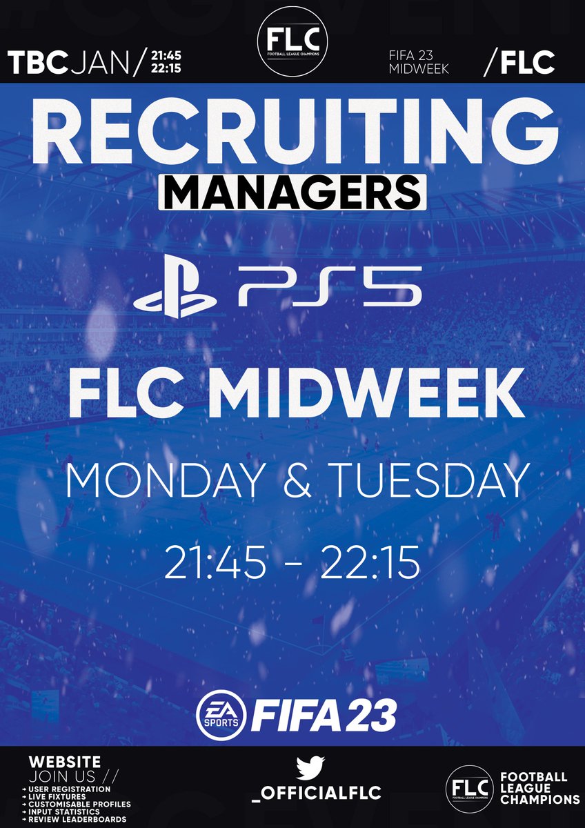 We're looking for PS5 managers to join our midweek league. 
TBC (Excuse the Jan)

DM or reply below!