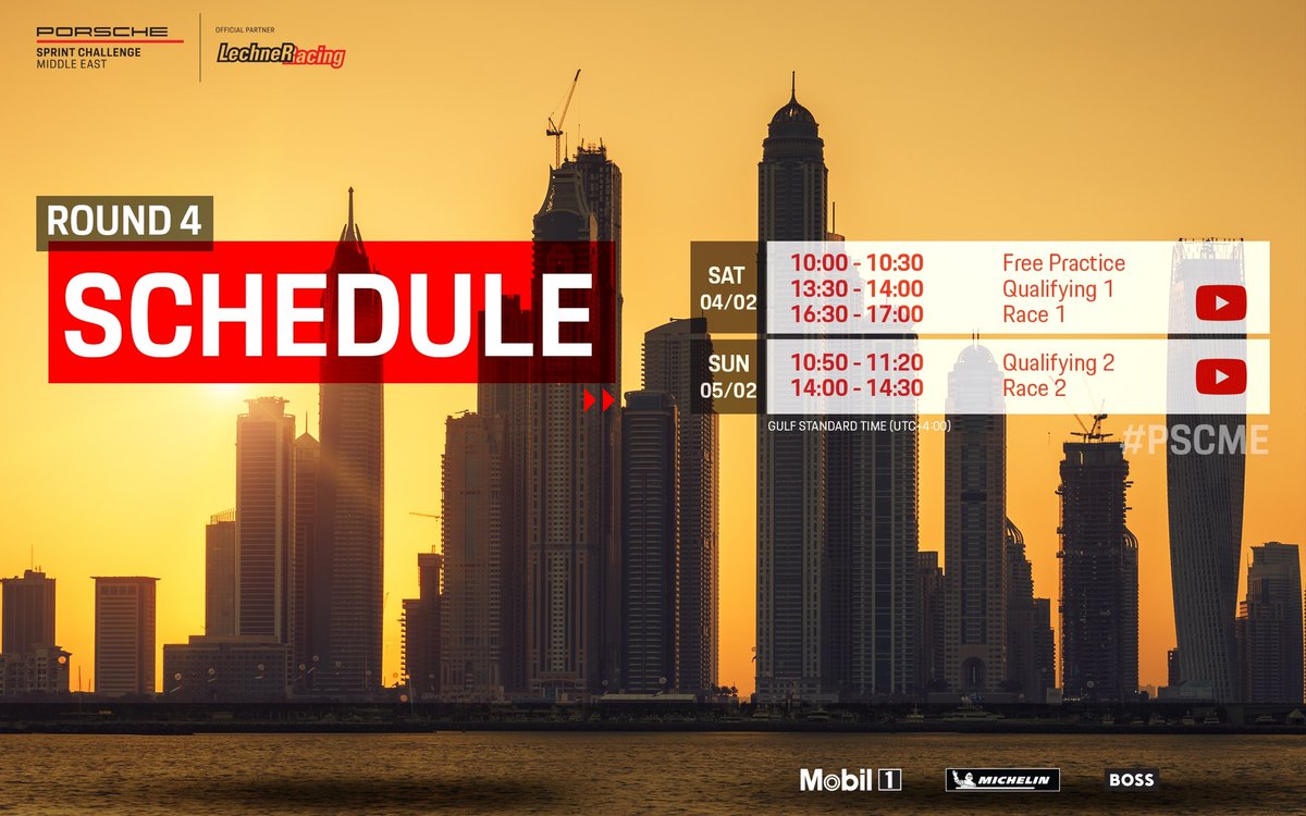 PorscheSprint's tweet image. #PSCME - The fourth round of the season! 

Follow all the action LIVE on our youtube channel ▶️

👉 bit.ly/3Hv4kmX

#LechnerRacing #Porsche #PorscheSprintChallenge  #SprintChallengeME #PorscheDubai #DubaiAutodrome #PorscheCustomerRacing
#PorscheNewsroom #UAE 🇦🇪