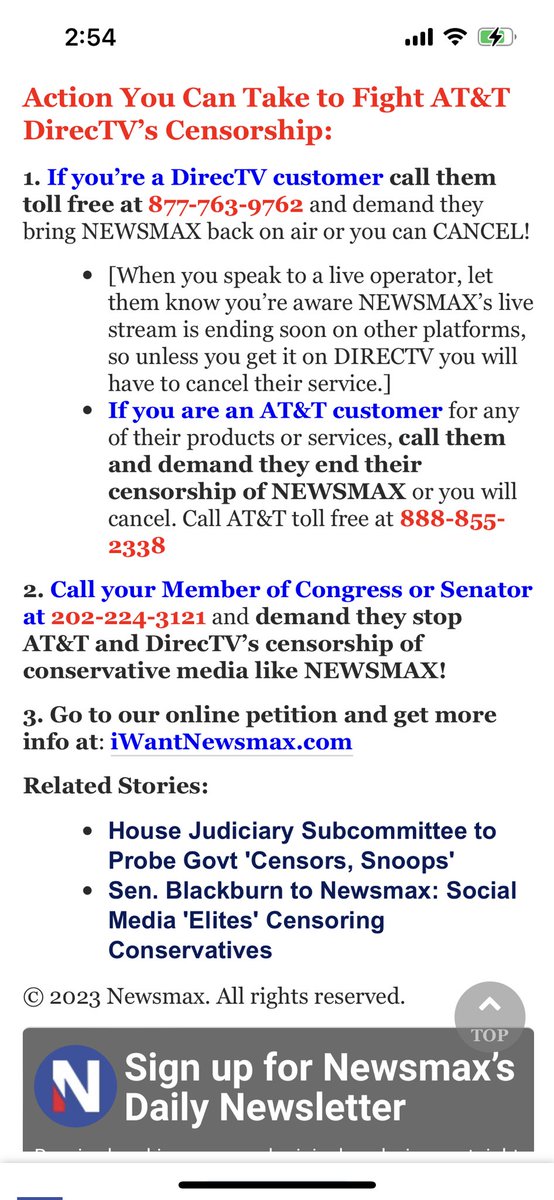 Holdout1Smith's tweet photo. @NEWSMAX  #censorship by the media needs to stop.  Speak with your $$$.  Cancel @ATT #cancelDirectTv https://t.co/Xm9WC5F21f