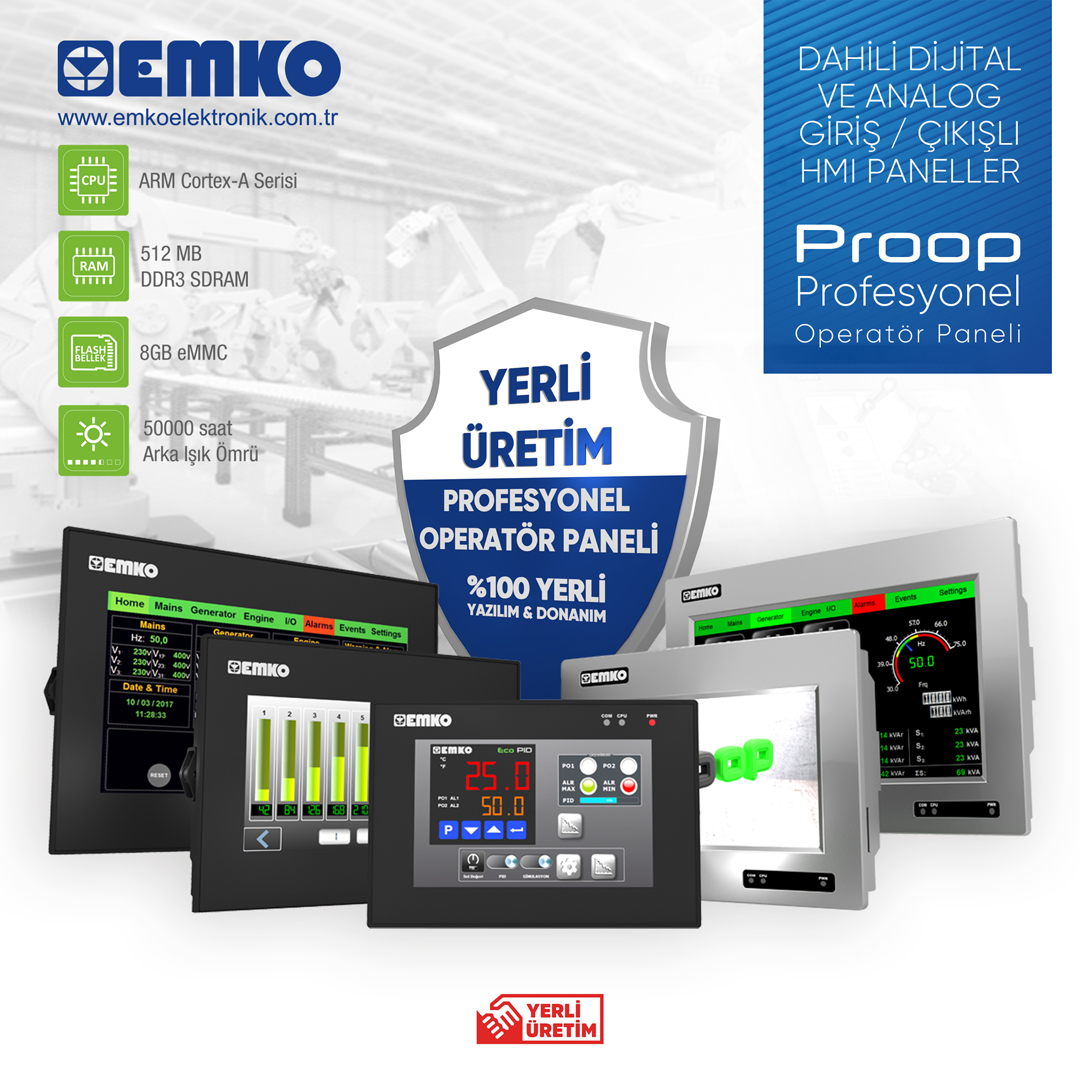 PROOP (Profesyonel Operatör Panelleri)

Dahili Dijital ve Analog Giriş / Çıkışlı HMI Paneller
%100 Yerli Yazılım ve Donanım

#emkoelektronik #HMIPanel #Automation #IndustrialControl #HumanMachineInterface
#IndustrialAutomation #MachineControl
#ProcessControl #SCADA