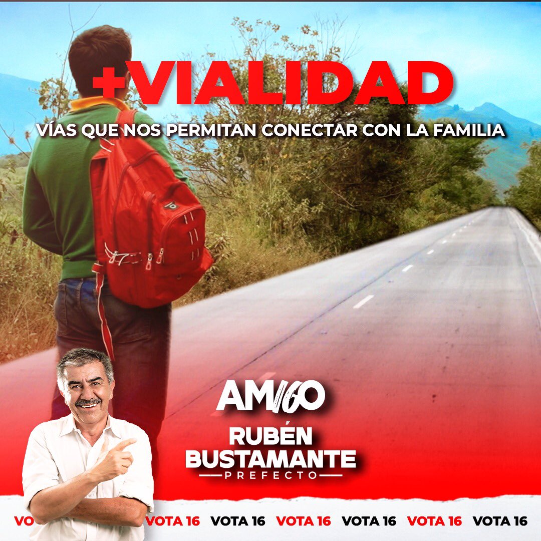 🔴 ➕VIALIDAD 🛣🚘🚙🚛🚚🛻

➕Vías que nos permitan conectar con la familia. 👨‍👩‍👦‍👦

Te invito ¡Demos el siguiente PASO!🏃🏻‍♂️🚩

Vota 🅰️M1️⃣6️⃣🅾️ #16🗳

🔺¡Este 5 de febrero votamos por 👨🏻RUBÉN BUSTAMANTE! 💪🏽🔺

#RúbenPrefecto #Vialidad   
#DemosElSiguientePaso #RubénYaLoHizo