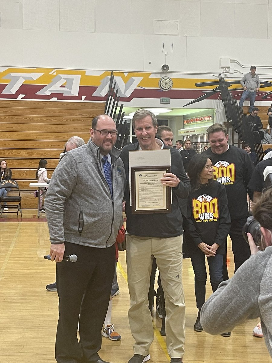 A plaque from the mayor of La Canada for the unofficial mayor of La Canada

Tom Hofman 800 wins