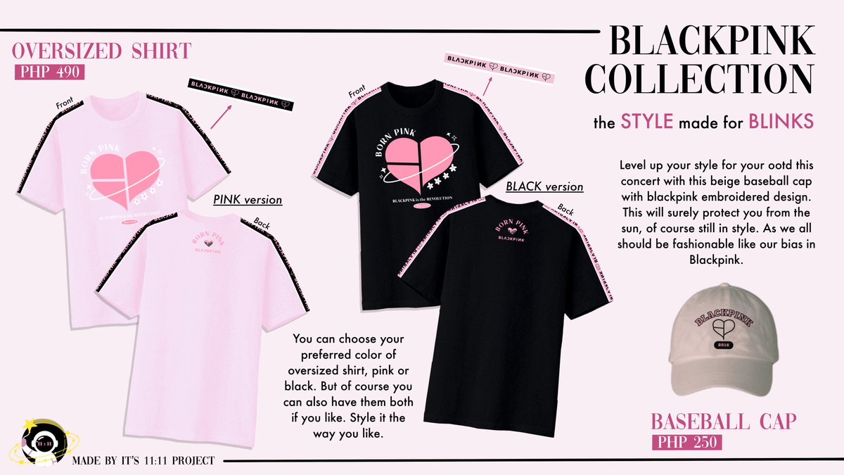 its1111project's tweet photo. 💫 BLACKPINK: BORN PINK CONCERT COLLECTION 🖤💗
💸 PhP 250.00 - 490.00
✨DOO/DOP: March 3 2023
🛒 Shop now: https://t.co/3QXevnHP0S
#BLACKPINK_WORLDTOUR #BORNPINKMANILA #BORNPINKMANILA_BULACAN
#BLACKPINK https://t.co/0zwQao5aYo