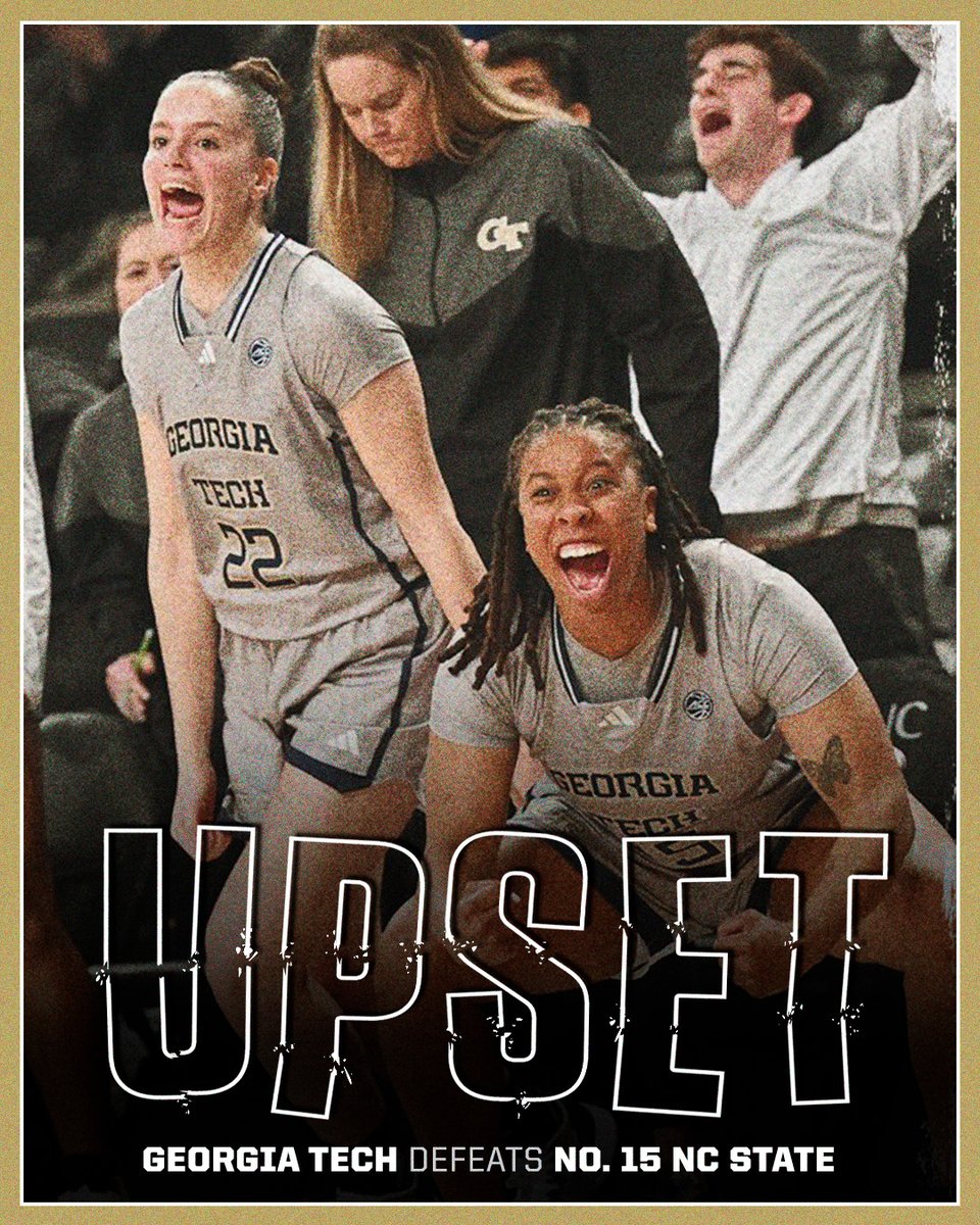 espnW's tweet image. Georgia Tech KNOCKS OFF No. 15 NC State‼️

📸 @GTWBB