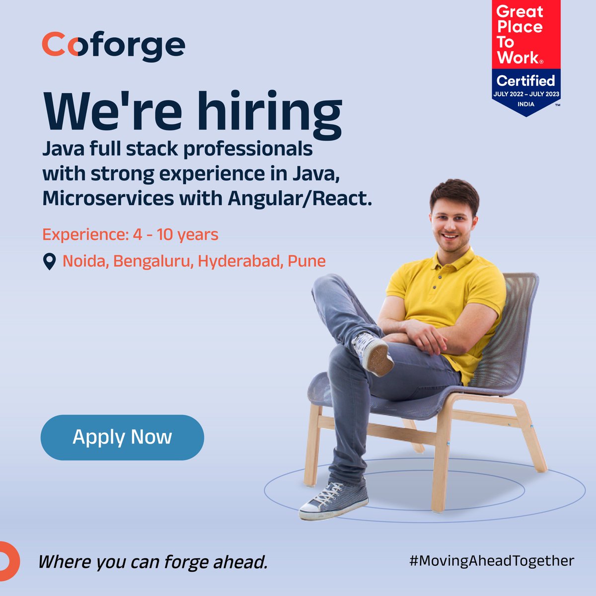 Coforge_Tech's tweet photo. Are you a Java full-stack professional interested in moving ahead in your career? Join us today!
Noida: https://t.co/ZW3Cj1Umxu          
Bengaluru: https://t.co/F6Fi9pSsWg
Hyderabad: https://t.co/WkZQdXIGbA
Pune: https://t.co/tq5TjJxW9u
#EngageWithTheEmerging #ITJobs https://t.co/71KwkpqnvG