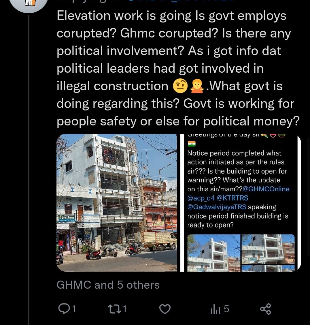 INDIA_JUSTICE5's tweet photo. @KTRBRS What is ur speech on this sir then??? How long U ignore this illegal construction complaints From Citizens ?? Is This Telangana Corruption Model or What??? Government Is Not taking action instead Making the builders to built illegal constructions in Telangana under @KTRBRS Govt https://t.co/S86GLLlEwY