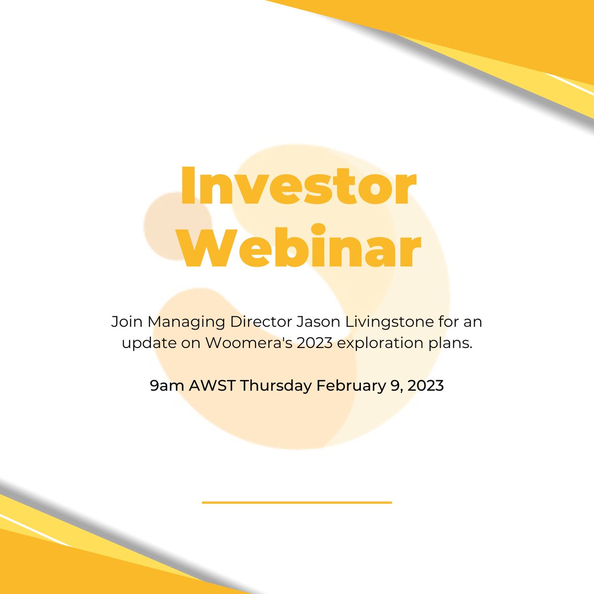 Managing Director Jason Livingstone will host a webinar for investors next Thursday 9 February at 9am AWST.

🔗Click on the link to register: 
clemengergroupau.webex.com/clemengergroup…

$WML $WML.ax #lithium #gold #mining #exploration