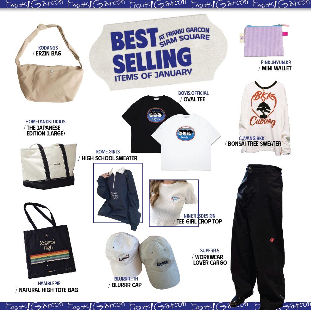 GarconFrank's tweet photo. ๐งข๐Best selling items of January๐
๐Siam square alley 2
๐Siam center 1st fl.
#frankgarcon #bestsellingitems https://t.co/LhWoJ6nKBP