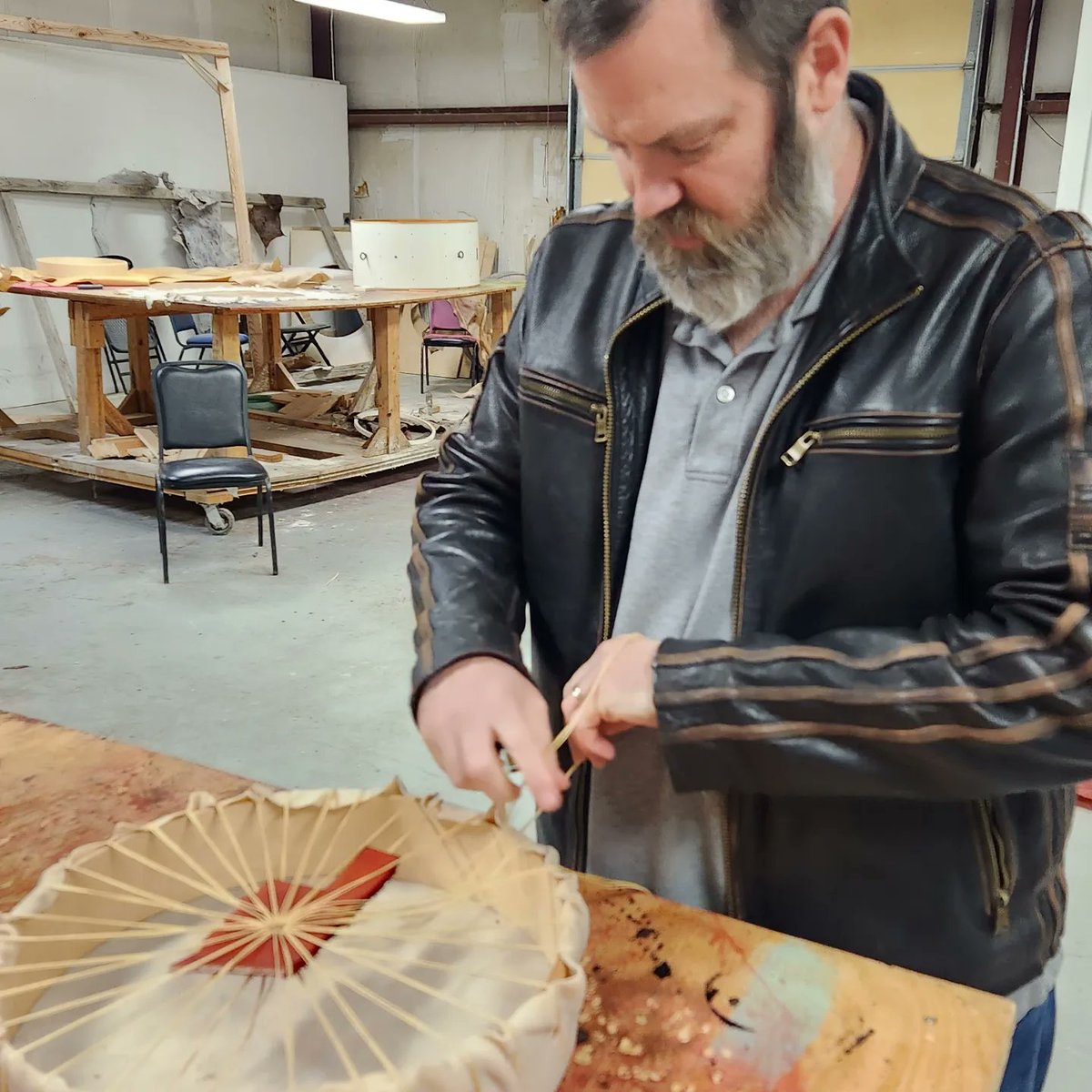 The Spirit is teaching us a new skill: #DrumMaking. Stay tuned for the big reveal when I finish painting the image the Father has told me to make on it. A big thank you to Osage drum maker Rock Pipestem for teaching us this beautiful skill! May You be greatly #blessed by Creator.