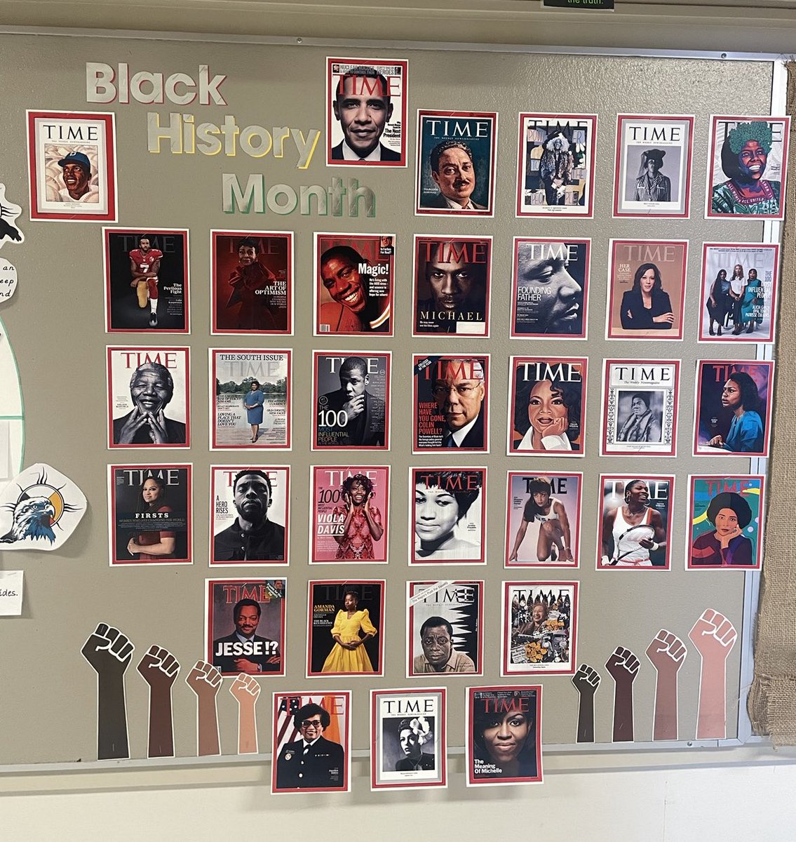 Happened down the hallway today just in time to see one of our students taking a photo of this bulletin board.  Meaningful moment.  My heart skipped a beat.  #BlackHistoryMonth