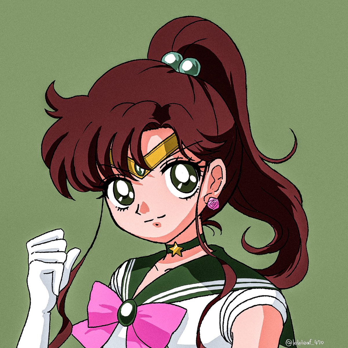 kino makoto ,sailor jupiter 1girl solo sailor senshi uniform green choker jewelry brown hair green eyes  illustration images