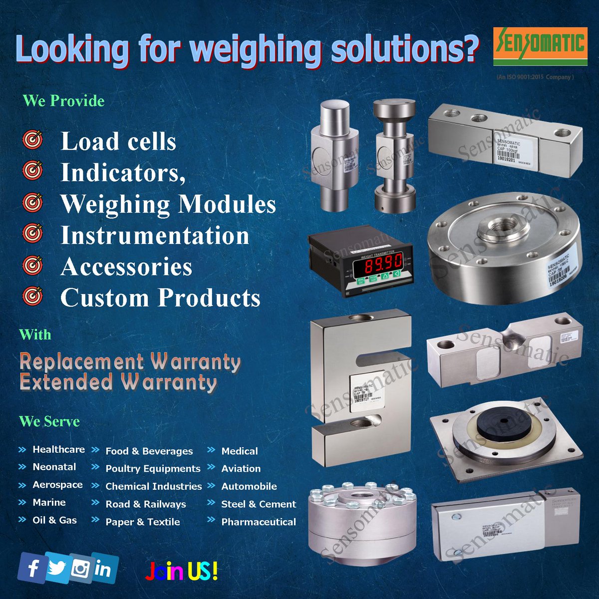 We are a Manufacturer & Trader of High Precision Loadcells & Transducers. Contact us for more info at +91 95660 22667
#loadcells #forcemeasurement #weighingsystems #Industrialweighing #materialtesting #processcontrol #Accuracy #Durability #straingauges #weighingsensors