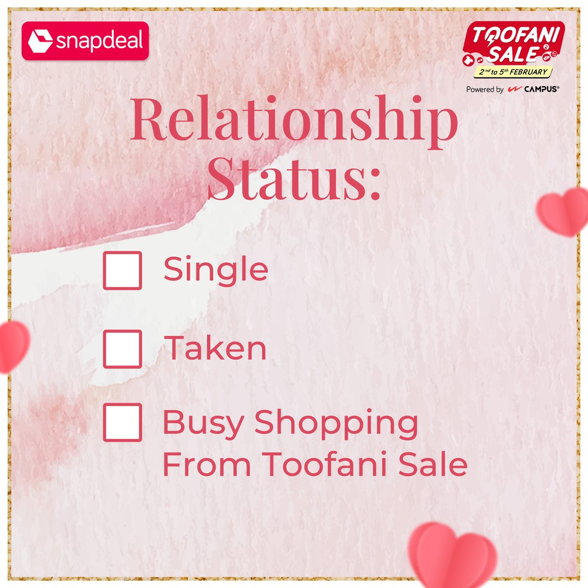 snapdeal's tweet photo. Humara toh choice decided hai bhai, aapka kya haal hai?😎
Tell us in the comments below. 👇
#Snapdeal #Relationship #RelationshipStatus #Love #SelectOne #Comment #Single #Shopping #Sale #ToofaniSale #ShopNow #OnlyShopOnSnapdeal https://t.co/u6Tlpacmuu