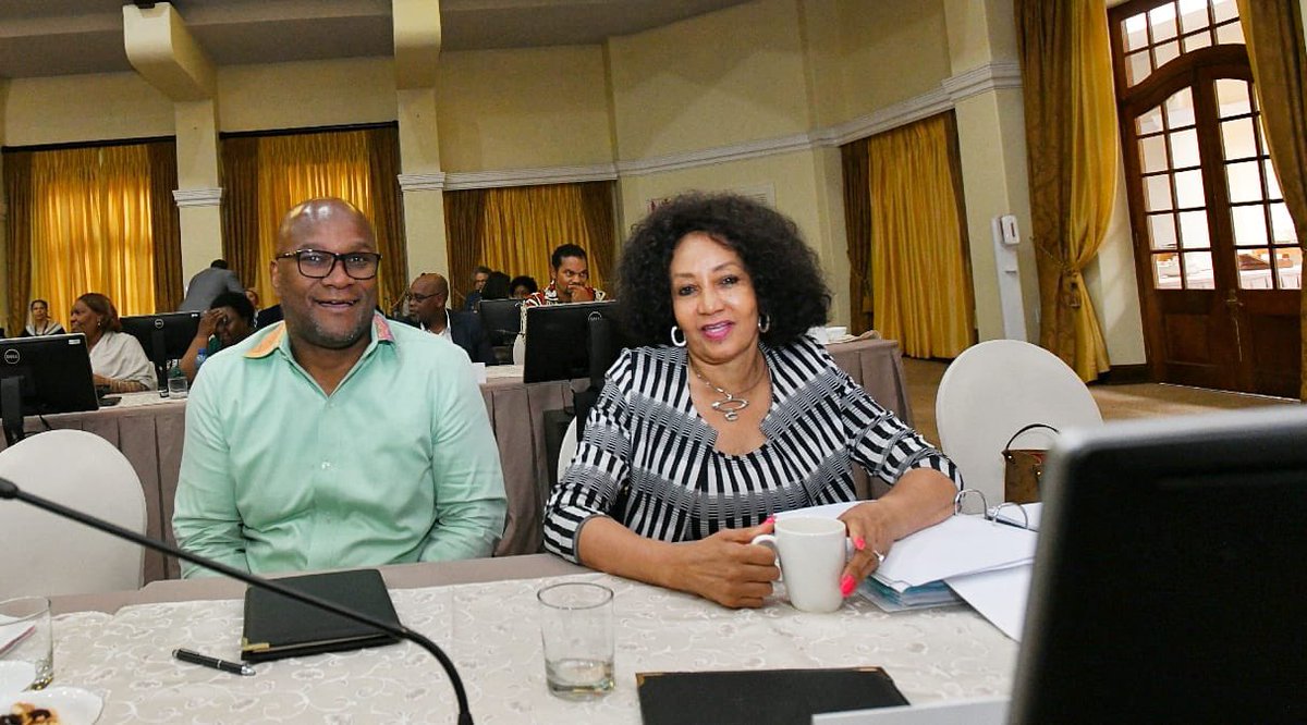 NowInSA's tweet photo. Outchea: 2 of South Africa's brightest ministers, leaders of thought! Minister Lindiwe Sisulu and Minister Nathi Mthethwa pose for a picture. What do you think they were discussing? ๐ค
#ActingCEO || #TottenhamHotspur || #SATourism https://t.co/6uxYCq7WQG
