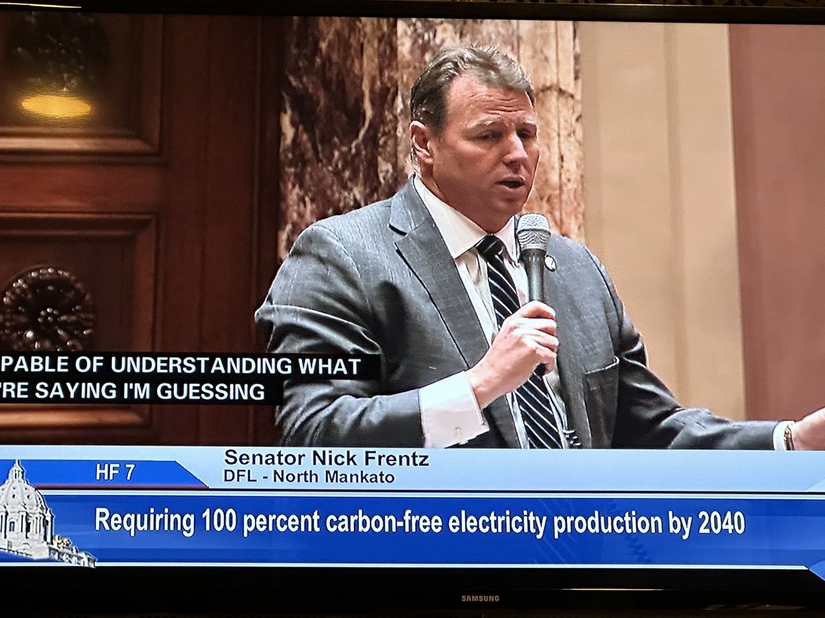 The Minnesota Senate has passed the identical 💯 Percent Clean Electricity Standard as the Minnesota House. One of the nation’s 5 strongest!

In the morning, it’s on <a href="/GovTimWalz/">Governor Tim Walz</a> desk.  Thank YOU <a href="/NickAFrentz/">Nick Frentz</a> and <a href="/Jamiemlong/">Jamie Long</a>.

Text at HF7, #mnleg