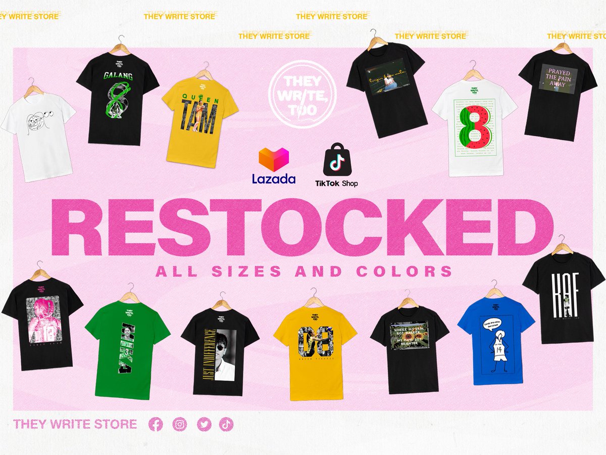 theywriteSTORE's tweet photo. RESTOCK ALERT‼️‼️‼️ 

Your favorite #theywritestore merch are now available in all sizes and colors! Visit our Lazada Store and Tiktok Shop and grab them now! Just search for theywritestore on the platforms. Kita-kita tayo sa PVL at sa UAAP! 🫶🏼

LAZADA: https://t.co/jIJfoGVl4l https://t.co/CrGZZlNp6s
