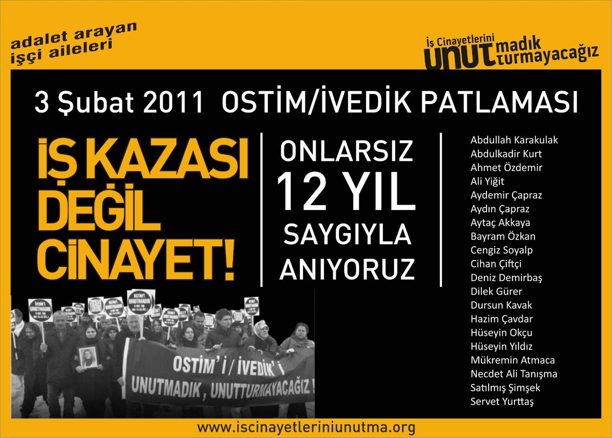 iscinayetleri's tweet photo. 3 şubat 2011’de, ostim/ivedik’de meydana gelen patlamalar nedeniyle iş cinayetinde hayatını kaybeden 20 işçi kardeşimizi saygı ve rahmetle anıyoruz. https://t.co/4YZZi1Z8vA