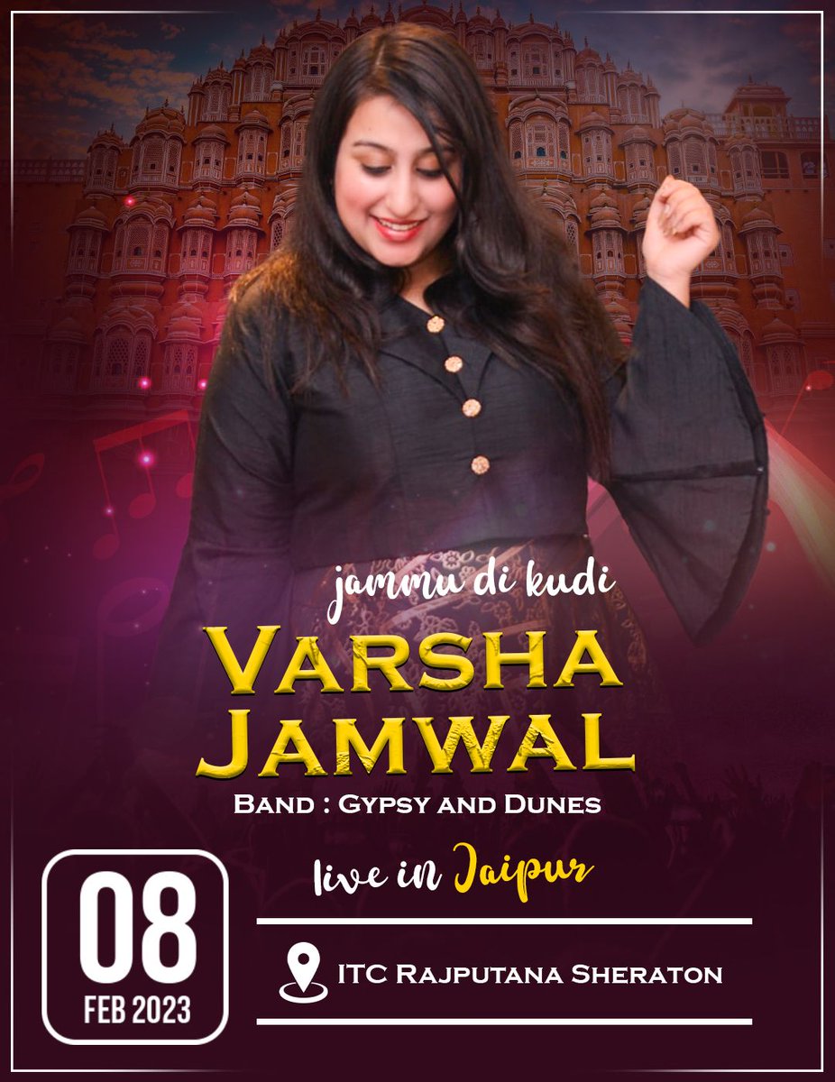 Excited to perform in Jaipur with gypsy sand dunes band on 8th of feb at ITC Rajputana Sheraton ❤️

#live #jammudikudi #weddingevent