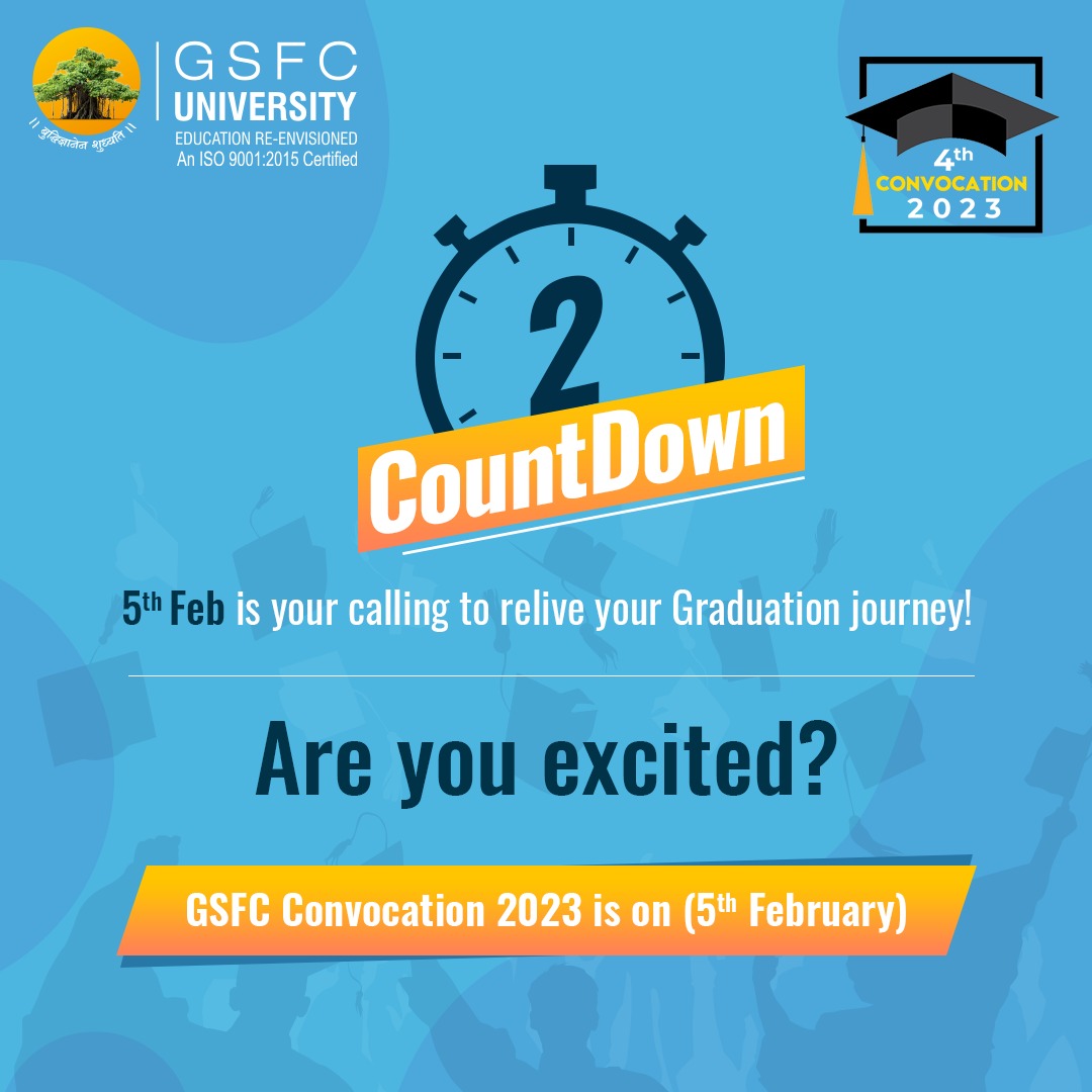 GSFCUniversity's tweet photo. Are you excited?
Join us on 5th Feb to see the creativity unwind on stage.
#Convocation #fewdaystogo #5thfeb2023 #GSFCUniversity https://t.co/tVxkl7gfjy