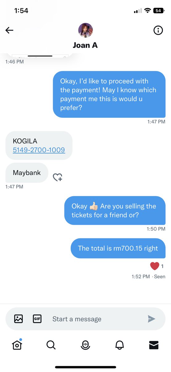 sweetsugayg's tweet photo. CAS KL TICKET SCAMMER!

@joan_99611
@Aushahjj

They are selling x2 cat 1 tickets for original price using Joan’s account but then I was already a little suspicious why the bank name and twt username is different. But they reconfirmed it with @Aushahjj account. But after (cont) https://t.co/03KLP1M7TL