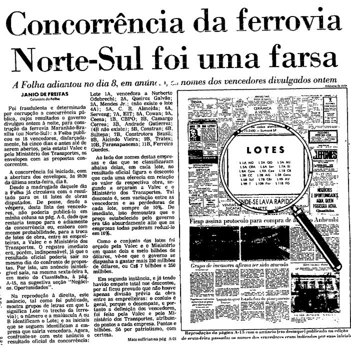 rbaltha's tweet photo. Janio de Freitas era quase uma lenda quando publicou o furo que marcou sua trajetória no jornalismo. Com um anúncio cifrado nos classificados da Folha, ele antecipou o resultado de uma concorrência bilionária e conseguiu demonstrar que ela tinha sido uma armação, em 1987. (1/3) https://t.co/I26r4t0zIY