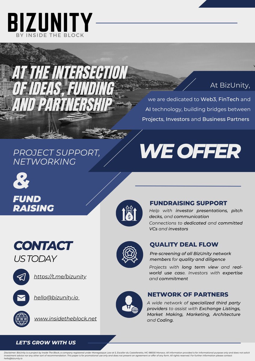 InsideTheBlock3's tweet photo. We're announcing BizUnity; a place to connect for #web3 projects, #vcfunding, industry #ambassadors and #serviceproviders

👉 Fundraising
👉 Resources
👉 Investor relations
👉 Networking 

Contact https://t.co/408SsyZuSi

#blockchain #news #Crypto #consulting #Bitcoin #ETH https://t.co/H1hKG8HjW1