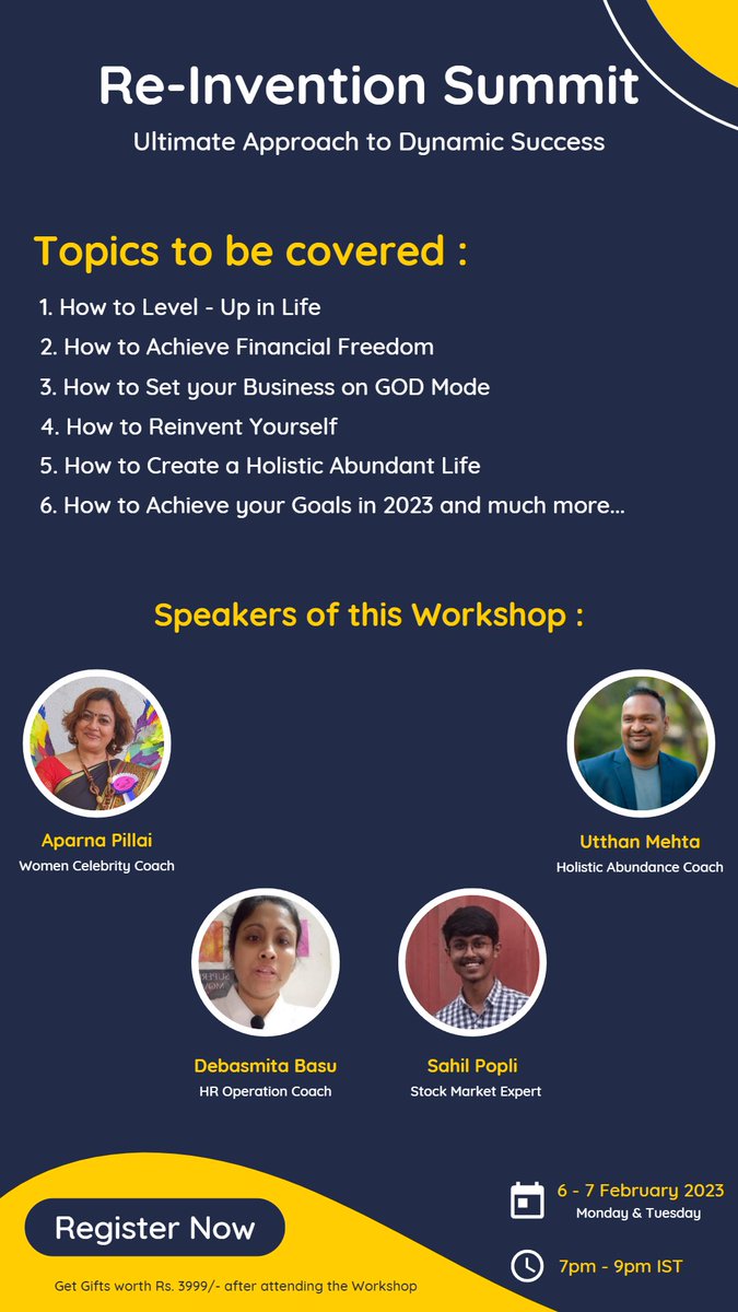 UtthanMehta's tweet photo. Wanna to level-up your life? This summit is for you. 
Register yourself now. https://t.co/vBXmgjzv0w
