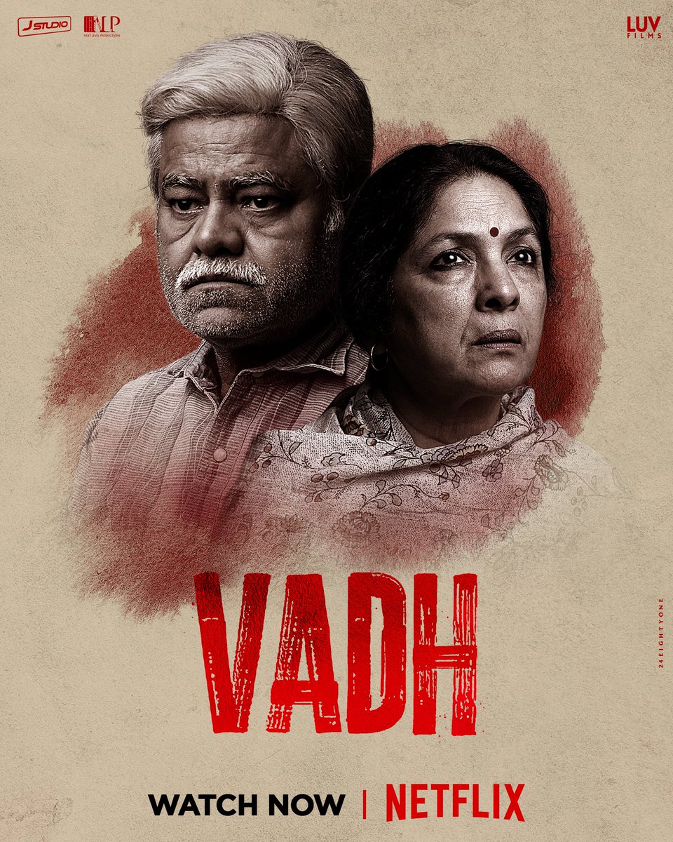 Vadh streaming now on Netflix! 🪛 #AnyaayKaVadh @Neenagupta001 #SaurabhSachdeva @manavvij786 @J_Studio_ #RajeevBarnwal @luv_ranjan @gargankur @NeerajRuhil21 @subhav86sharma #NympheaSarafSandhu @LuvFilms @JStudioFilms #NextLevelProductions @TSeries