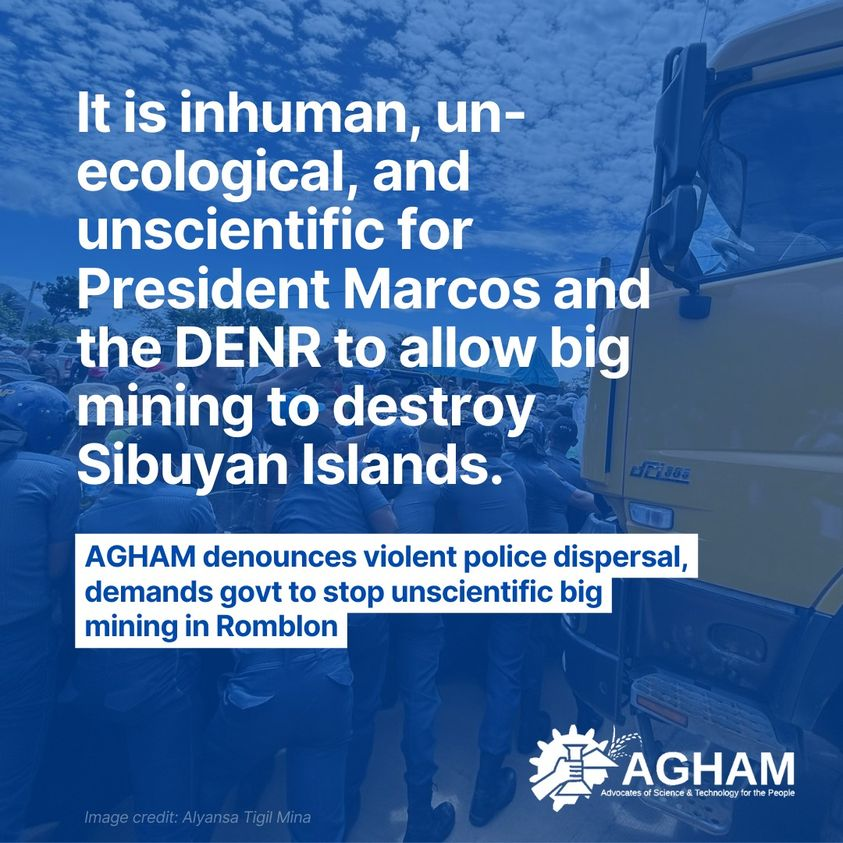 AGHAM strongly condemns the violent dispersal of the human barricade of Sibuyanons who were guarding their communities and protecting the environment in Sibuyan Island, Romblon province.

Read full statement: facebook.com/10006485310125…

#SaveSibuyan