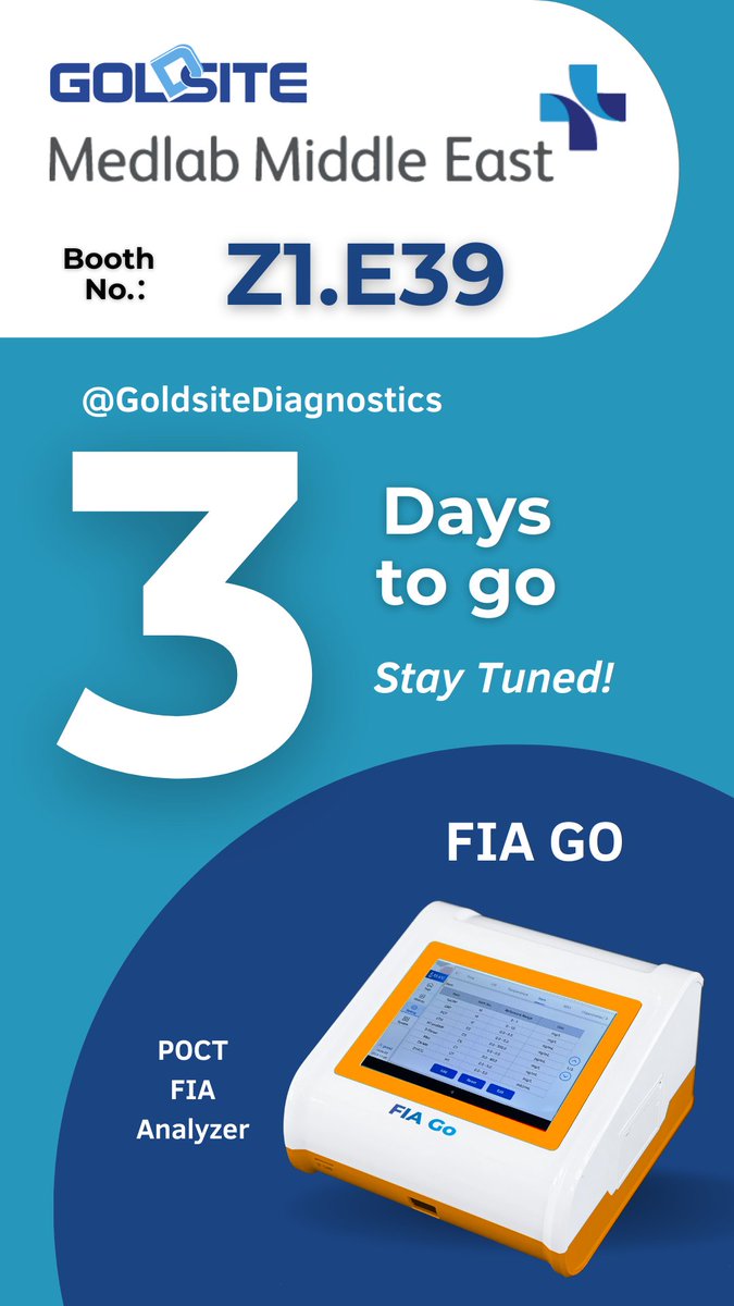 GoldsiteGlobal's tweet photo. 3 days to go! Secure your spot and meet our team to learn about our latest product solutions at Medlab Middle East 2023!
See you in Dubai!
Our booth no.: Z1.E39
#dubai #middleeast #medlab #medlabmiddleeast #medlab2023 #ivd #lab #medical #invitrodiagnostics #booth #MedlabME2023 https://t.co/De3mT7nQ88
