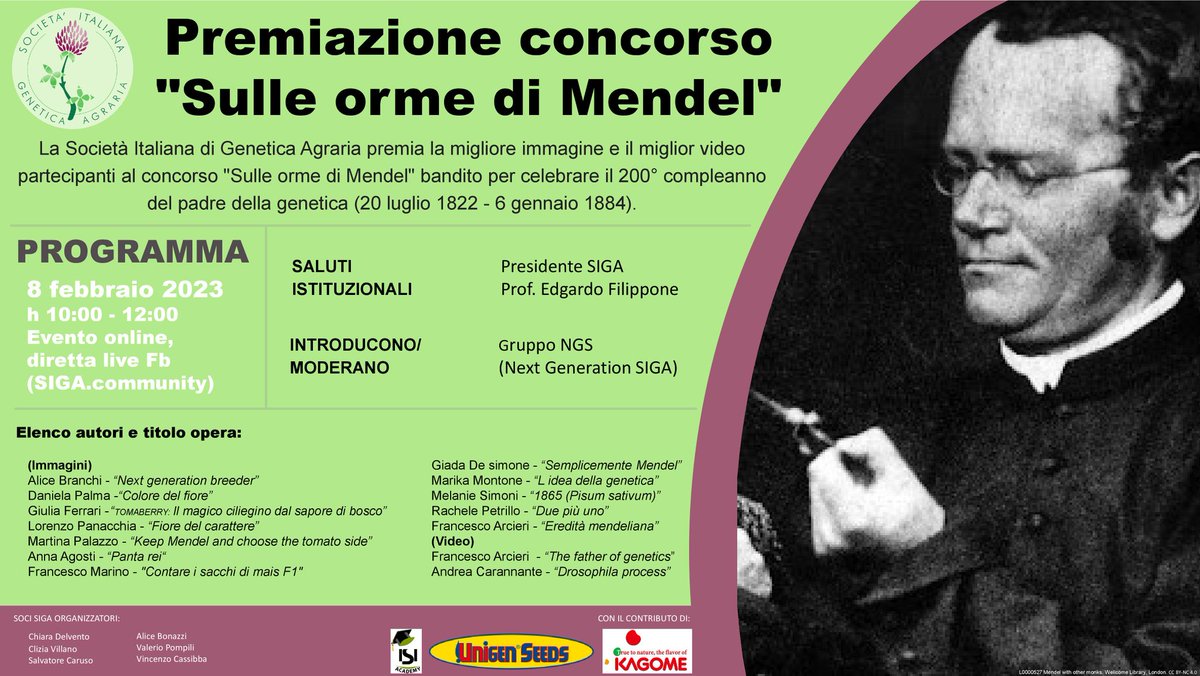 SEGNA L’EVENTO SUL CALENDARIO!🎉🗓️

L’8 febbraio saranno annunciati i vincitori per la categoria foto e video per il concorso SIGA “Sulle orme di Mendel”. Segui la diretta Fb(🔎SIGA.community)

#SIGAgenetics #Mendel