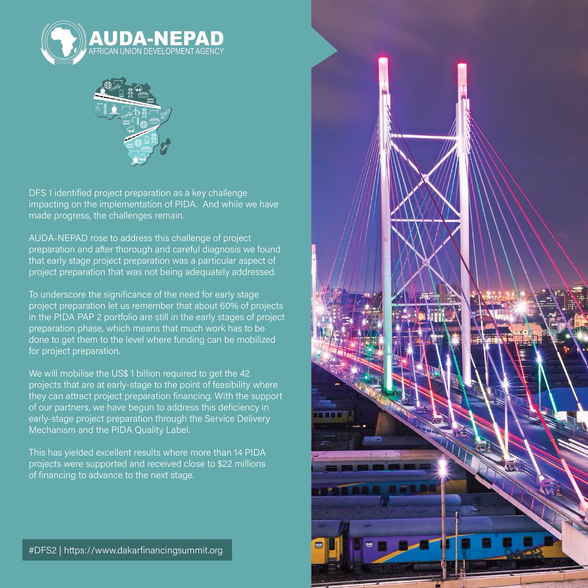 NEPAD_Agency's tweet image. DFS 1 identified project preparation as a key challenge impacting on the implementation of PIDA. And while we have made progress, the challenges remain.

#2ndDFS