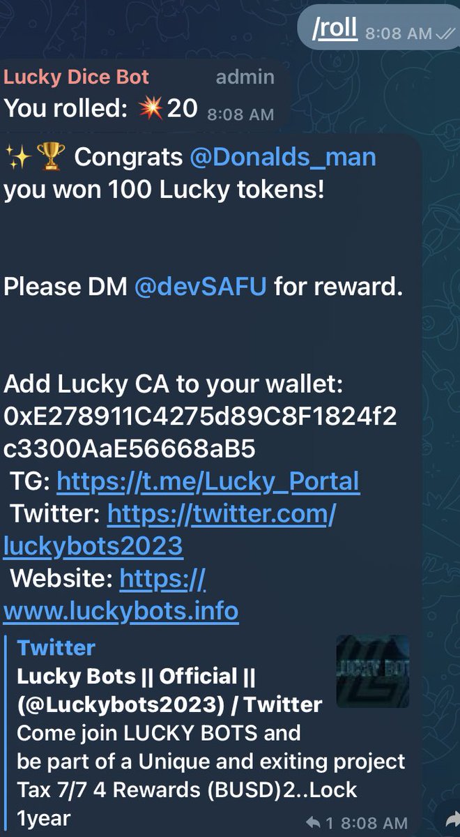 Lucky Bots || Official (@luckybots2023) on Twitter photo Gm #LUCKYBOTS chads! Come get lucky and win free tokens for using the Lucky dice bot! We are gonna make it all it takes is time for excellent results
Join tg: t.me/Lucky_Portal
<a href="/luckybots2023/">Lucky Bots || Official</a> @Crypto_CKing <a href="/Paddy_Stash/">Paddy_stash 💰💰</a> <a href="/MarioNawfal/">Mario Nawfal</a> #Crypto #1000xgem #bot <a href="/cz_binance/">CZ 🔶 BNB</a> Gm #LUCKYBOTS chads! Come get lucky and win free tokens for using the Lucky dice bot! We are gonna make it all it takes is time for excellent results
Join tg: t.me/Lucky_Portal
<a href="/luckybots2023/">Lucky Bots || Official</a> @Crypto_CKing <a href="/Paddy_Stash/">Paddy_stash 💰💰</a> <a href="/MarioNawfal/">Mario Nawfal</a> #Crypto #1000xgem #bot <a href="/cz_binance/">CZ 🔶 BNB</a>
