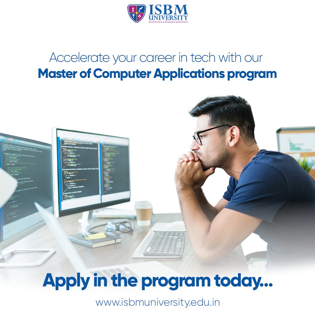 ISBMUniversity's tweet image. Take the leap into tech greatness with innovative computer application sessions.
Get your code on with ISBMU's Master of Computer Applications.
Make your mark by enrolling in the program, isbmuniversity.edu.in/master-of-comp….
#isbmuniversity #masterofcomputerapplications #program #applynow