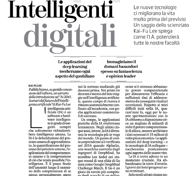 infocamere's tweet photo. Il #futuro . Le applicazioni del #DeepLearning toccheranno ogni aspetto del quotidiano.
🗞️"Intelligenti digitali" su @LaStampa 

#AI #Tecnologia @AI_x_IA @FBK_research @Digital_Magics @aldoceccarelli @supermik14 @LauraAglio @InnovazioneGov @Strategdigitale https://t.co/dpe8Ciqzki