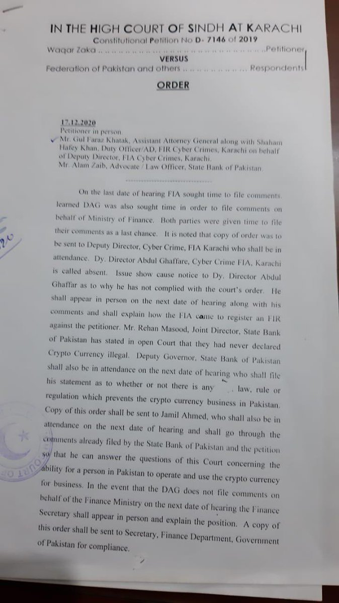 So whenever authorities say crypto is illegal or prohibited in Pakistan  just show them this court order . No crypto group or guru in Pakistan did  this what Waqar zaka did -