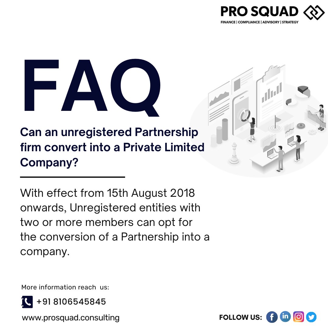 ProSquad_Co's tweet image. Partnership Firm into Pvt. Ltd. Company
For any entity that wants to expand their business, converting into a Private Company is the best option.
 #businessconversion #privatelimitedconversion #privatelimitedcompany #partnershipfirm  #prosquad #startupindia #prosquadconsulting