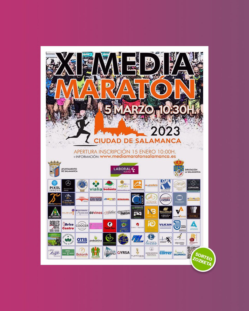#Sorteo ¡Comienza la cuenta atrás para la <a href="/MMSalamanca/">Media Maratón Ciudad de Salamanca</a> ! 

Sorteamos 5 dorsales individuales, ¿te animas a correr? ¡No te quedes sin el tuyo!🏃‍♀️

¡Participa!
1⃣ Sigue a <a href="/LABORALkutxa/">LABORAL Kutxa</a>  y a <a href="/MMSalamanca/">Media Maratón Ciudad de Salamanca</a> en Twitter.
2⃣ RT a este tweet.

BBLL: labora.la/tg9k50MGvAU
#maratonsalamanca