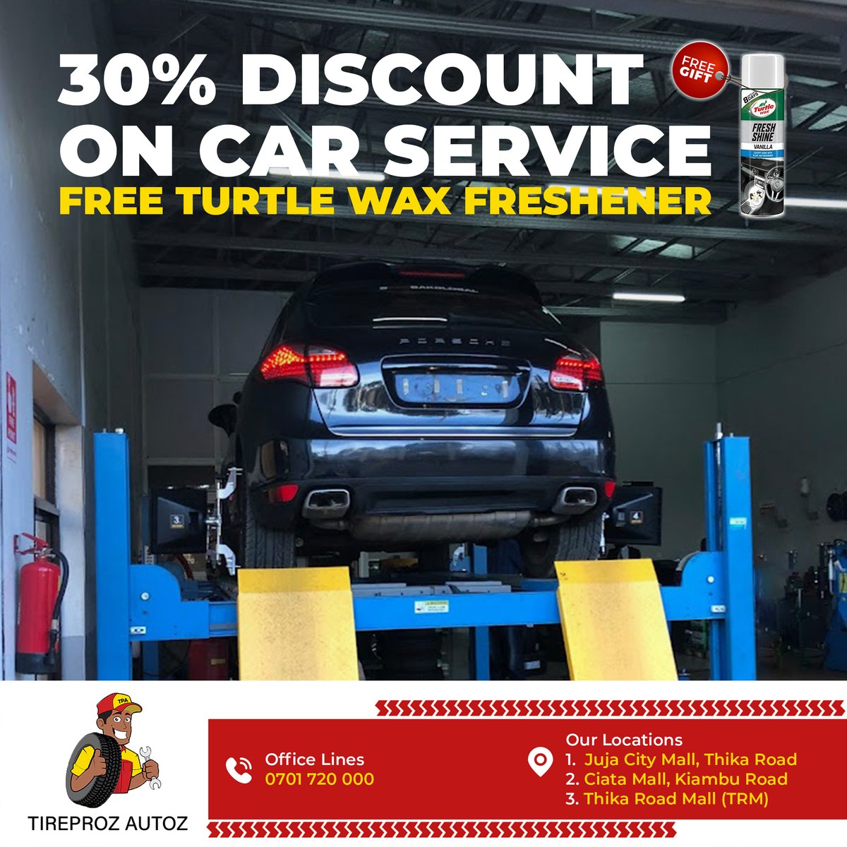 TireprozAuto's tweet photo. Did you know that servicing your car can help save on fuel costs and extend the life of your car?
Bring in your moti for service and enjoy up to 30 % DISCOUNT and a free turtle wax freshener. 

Book your car for service today via https://t.co/Hxm2XuYDDP 

#CarService  #TireProz https://t.co/poqPGkTINq