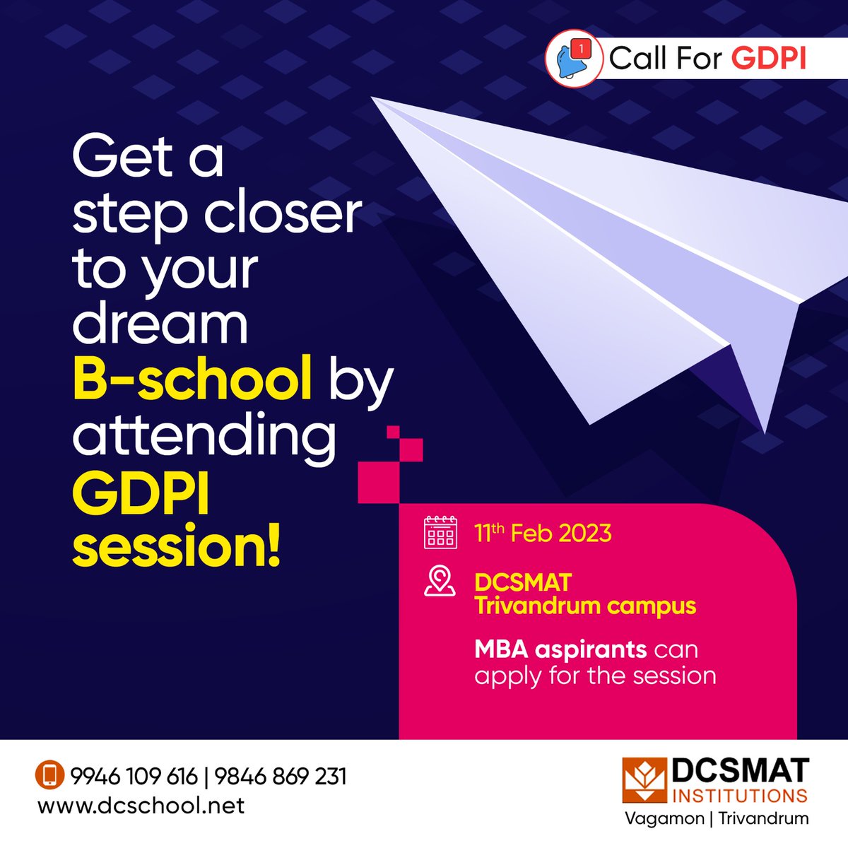 Good news for all MBA Aspirants! 
We're hosting a GDPI session and seats are filling up fast. Don't miss out on this opportunity to grab your seats. Book your spot now!

#dcsmat #dcsmatinstitutions #MBAAspirants #GDPI #SkillsEnhancement #BookYourSpotNow