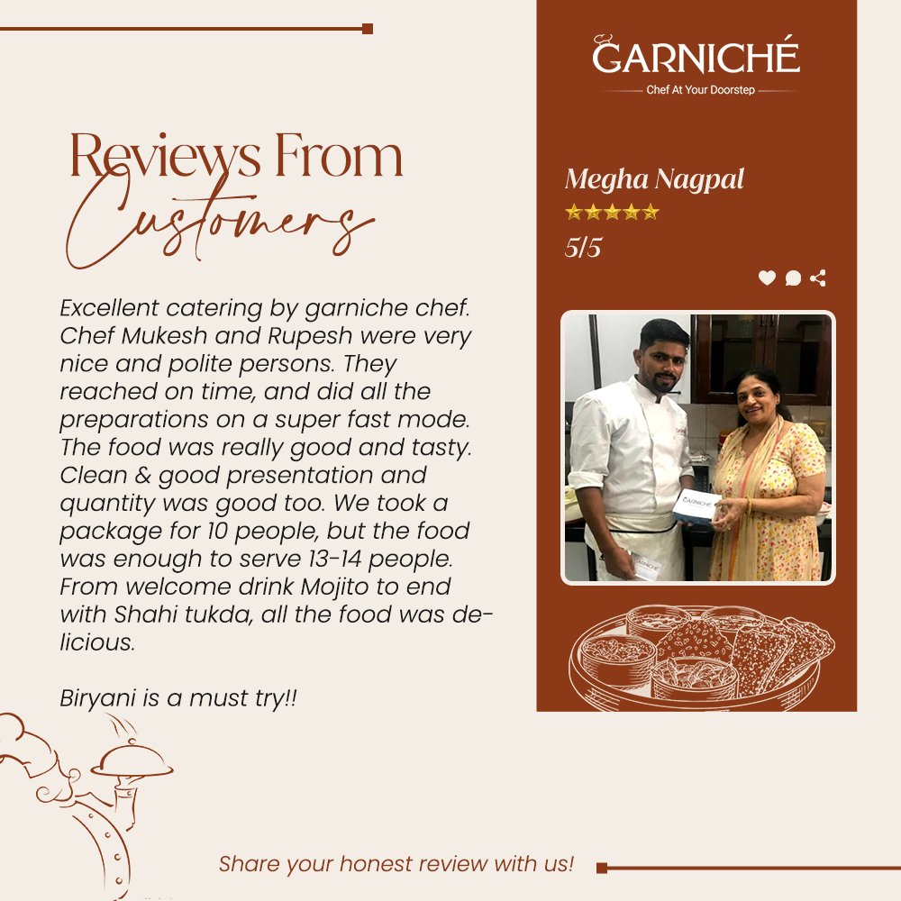 Garniche_chef's tweet photo. We love hearing feedback from our customers. Thank you for taking time to share your experience!
#customertestimonial

Garniche - Chef At Your Doorstep 👳 https://t.co/VEAaxKgoJH