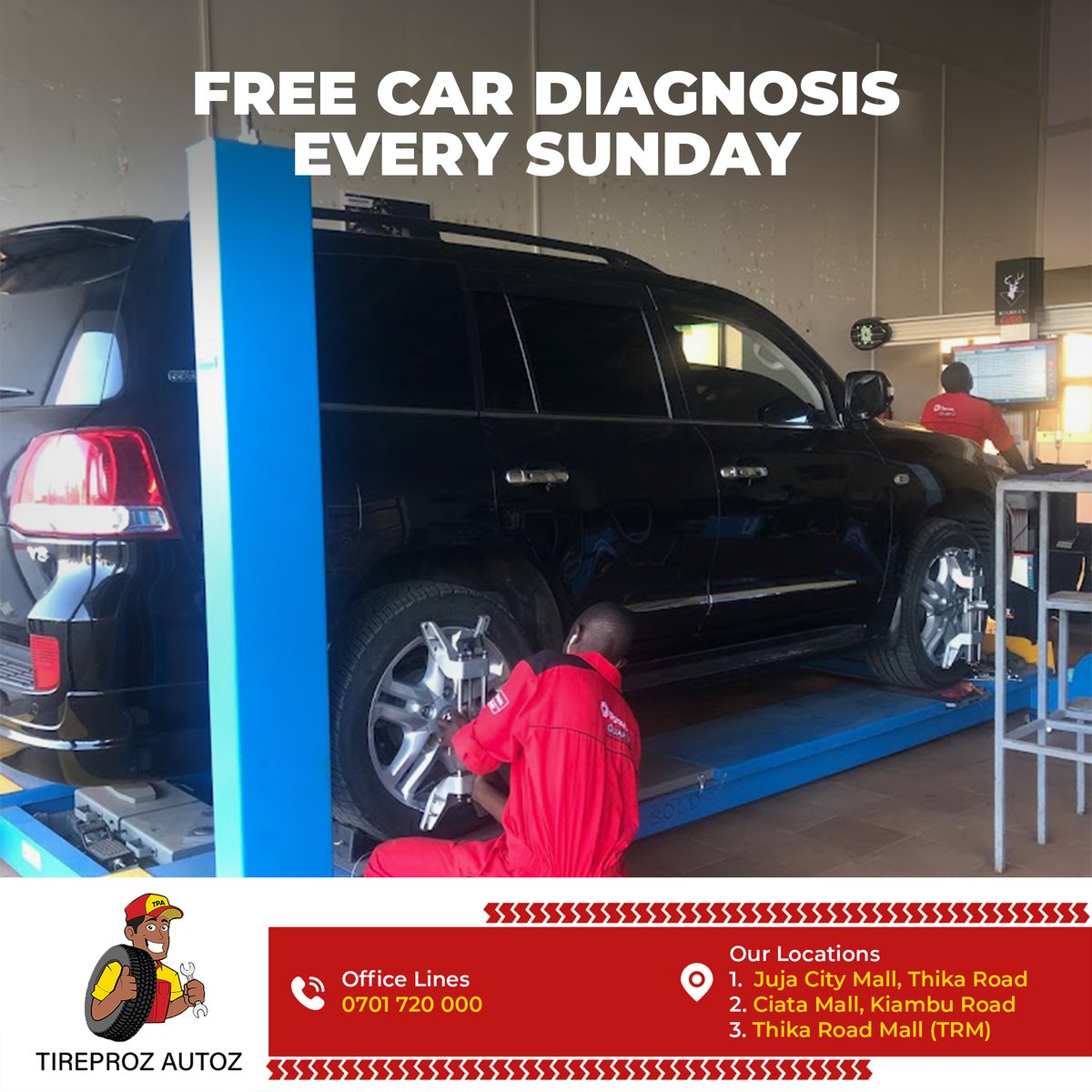 TireprozAuto's tweet photo. Give your car the love it deserves and book for a FREE diagnosis every Sunday to  check if your car is in good condition
Book for an appointment  via https://t.co/Hxm2XuYDDP 

#Sunday #FreeCarDiagnosis #TireProz https://t.co/2ieOiKaWhp