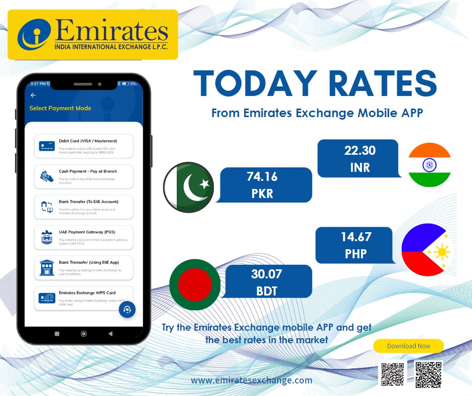 eiiexchange's tweet photo. try the Emirates Exchange mobile APP and get the best rates in the market.

#IndiaRupee  #UAE #Remittance #ExchangeRates #pakistanrupee #PisoRate #philppines #EIIE #Emiratesexchange #Emiratesexchangemobileapp #moneytransfers  #bestrates   #india #indiadubai https://t.co/dM5SeKNHQ6
