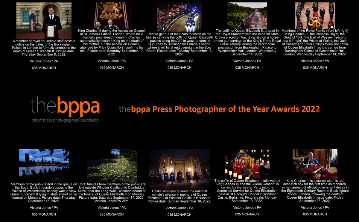 TheBPPA's tweet photo. Essay (Death of a Monarch) 

Winner - Victoria Jones/PA

Highly Commended - Ben Stansall/AFP https://t.co/689F6Csvqa