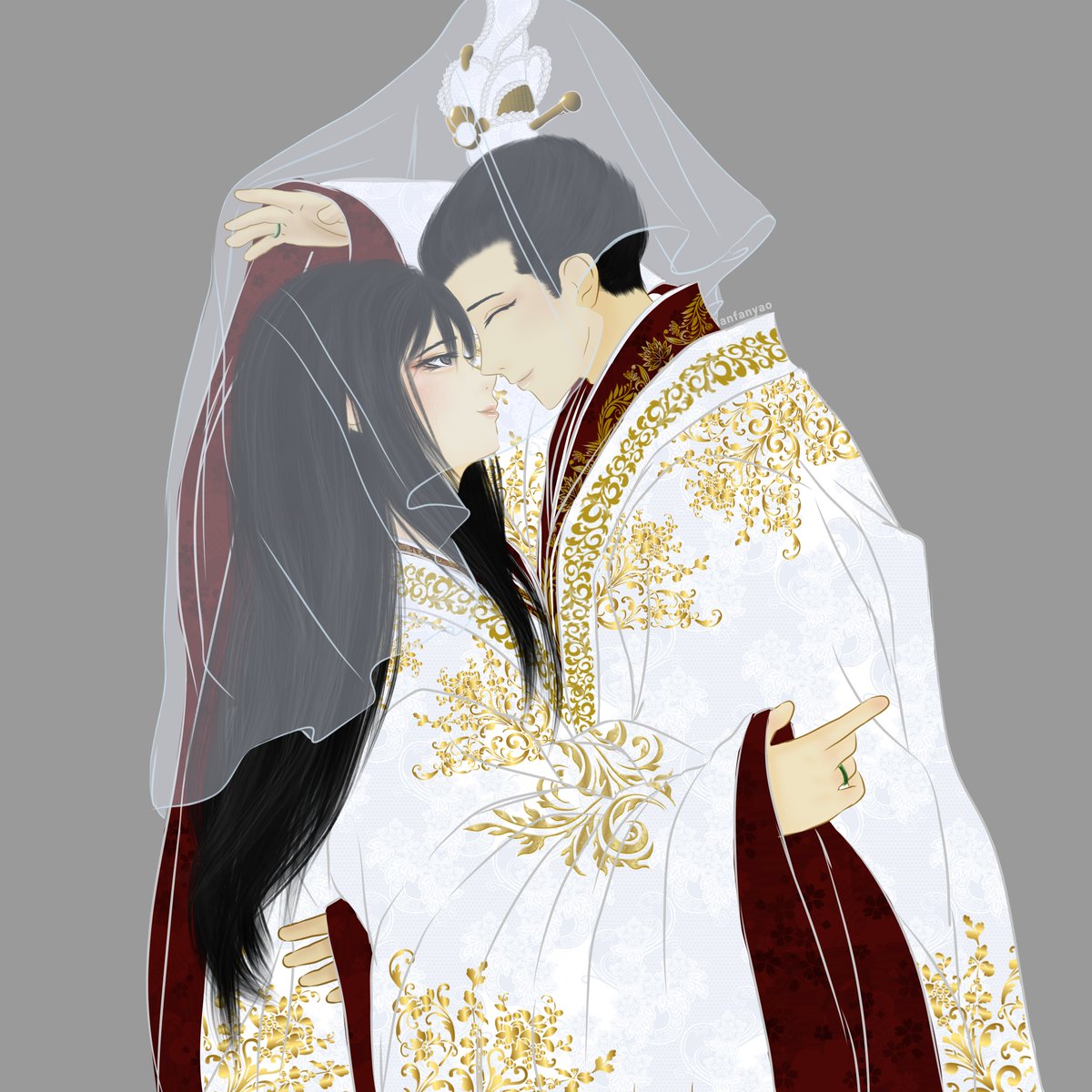 LanFanMeow's tweet photo. Shh shh shh THEY ARE MARRIED IN MY WORLD SO SHHHH
YOU SEE THOSE JADE RINGS? THEY ARE MARRIED! 😭
(Oh yeah, the empress of xing dress is actually her wedding dress ahaha i have a different design for her empress one)
#lingfan #lingyao #lanfan #鋼の錬金術師 https://t.co/YxgnnuBVMs