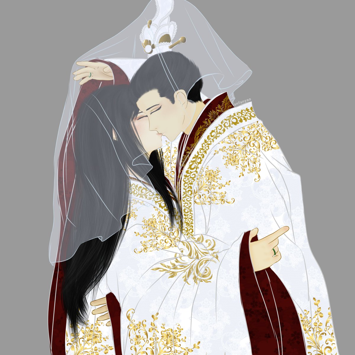 LanFanMeow's tweet photo. Shh shh shh THEY ARE MARRIED IN MY WORLD SO SHHHH
YOU SEE THOSE JADE RINGS? THEY ARE MARRIED! 😭
(Oh yeah, the empress of xing dress is actually her wedding dress ahaha i have a different design for her empress one)
#lingfan #lingyao #lanfan #鋼の錬金術師 https://t.co/YxgnnuBVMs